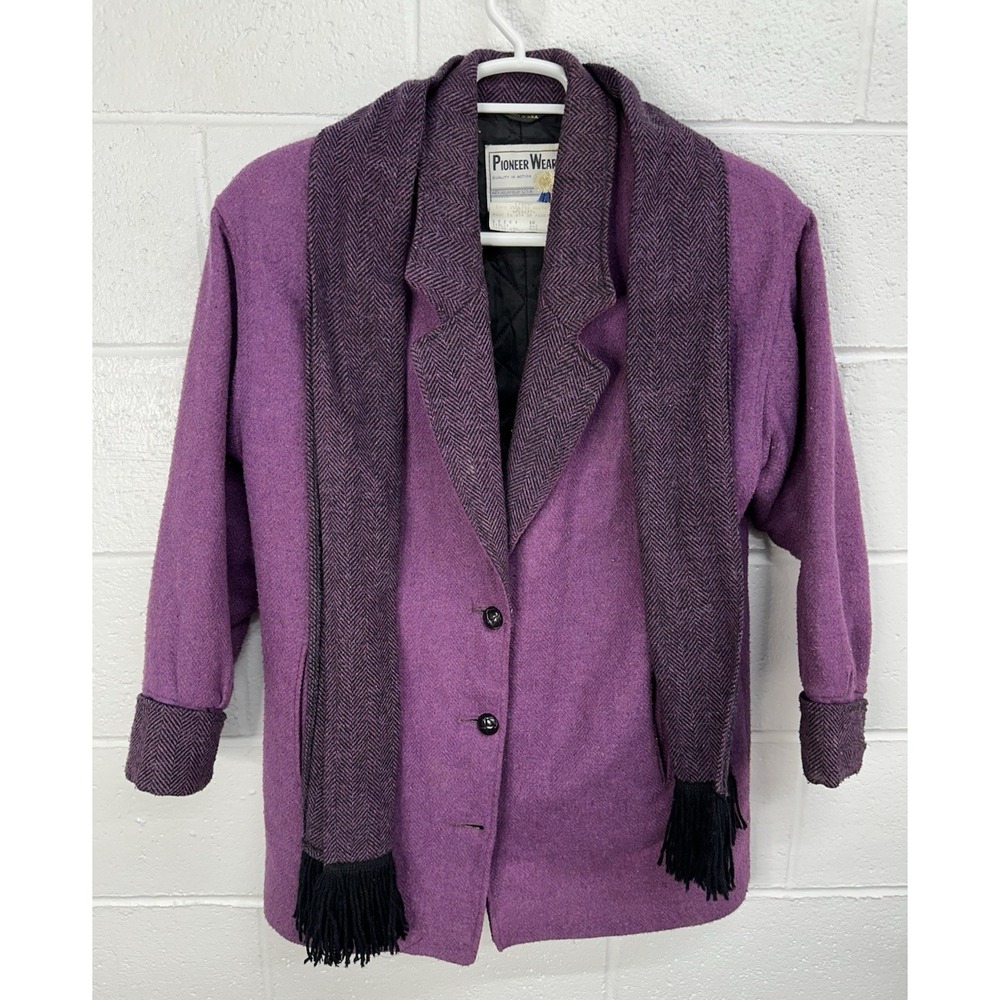VTG Pioneer Wear Wool Blend Purple Overcoat With Scarf USA / Women's Size 10‎